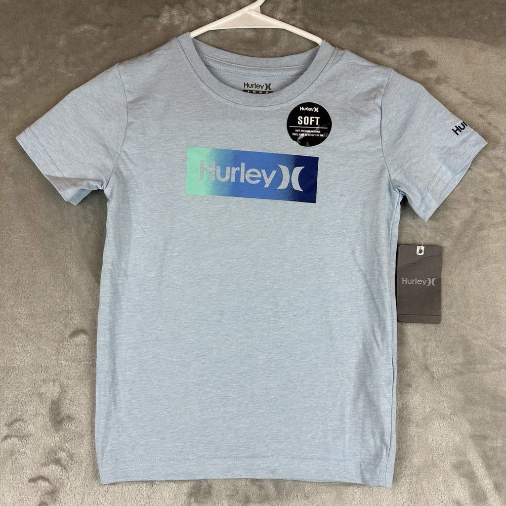 Hurley T-Shirt Boy's 6 Blue Cotton Blend Logo Graphic Print NEW